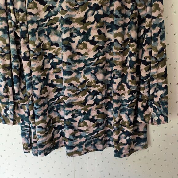 Susan Graver Liquid Knit Top 2X Multicolor Abstract Print Button-up Office Boho - Picture 12 of 16